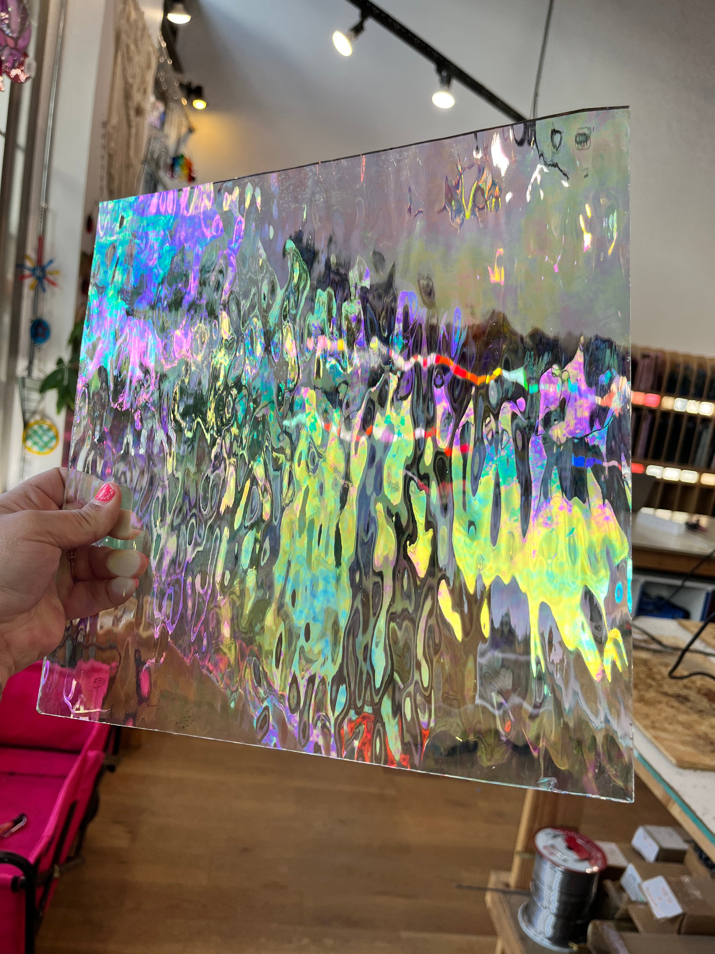 Vintage Clear Iridescent Waterglass Spectrum (S) Sheet Glass Colorado Glass Works SM57 (12x12in)