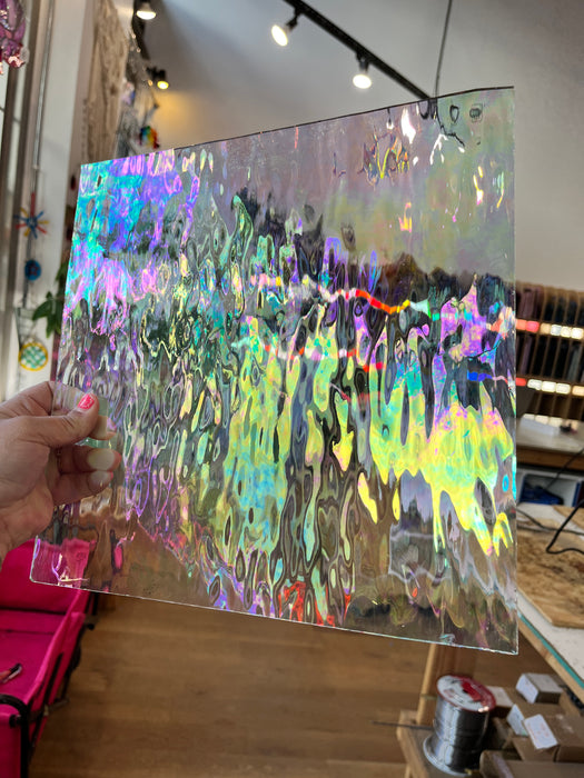 Vintage Clear Iridescent Waterglass Spectrum (S) Sheet Glass Colorado Glass Works SM57 (12x12in)