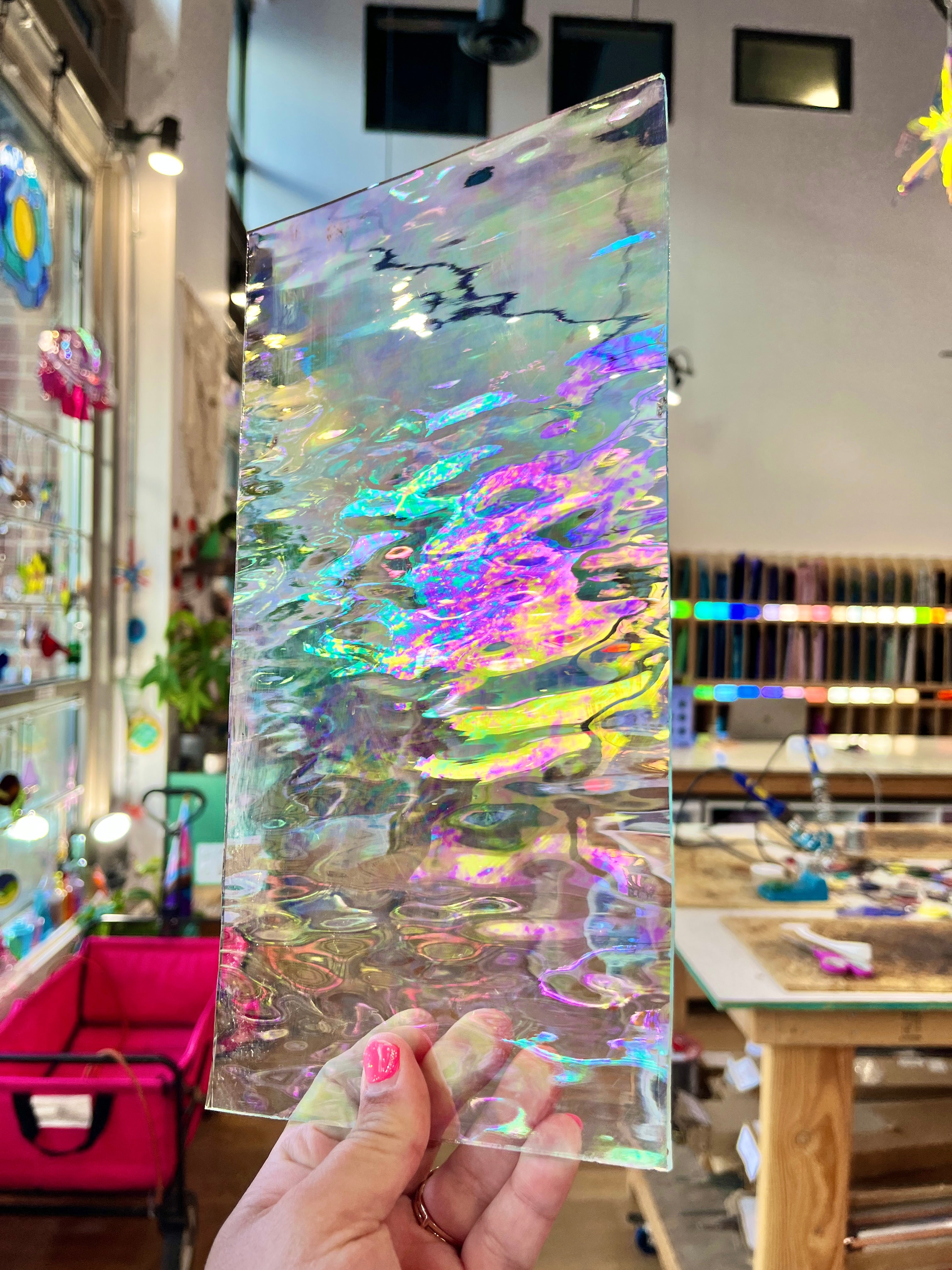 Vintage Clear Iridescent Waterglass Spectrum (S) Sheet Glass Colorado Glass Works SM58 (12x6in)