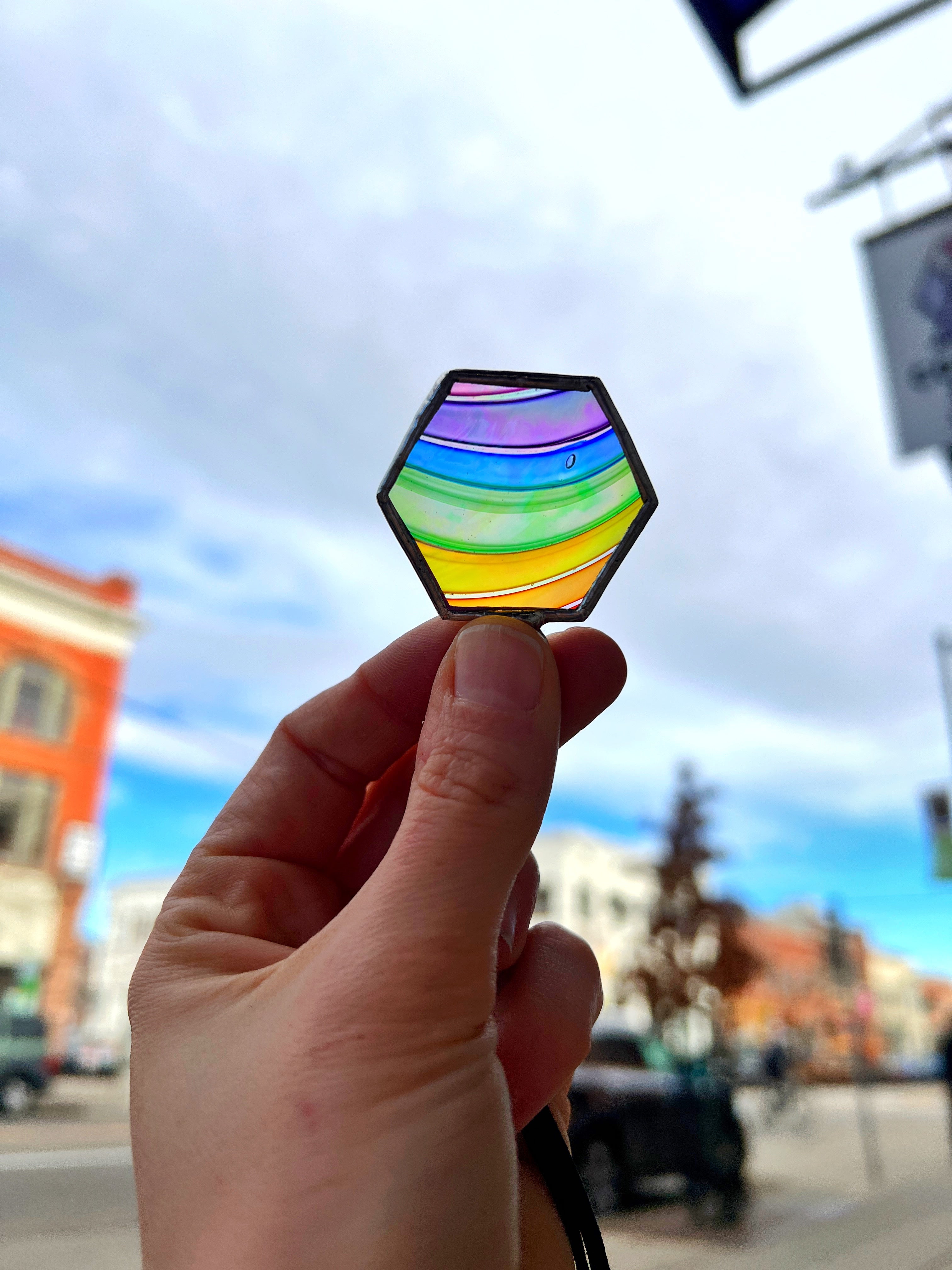 Rainbow Rondel Honeycomb Charms Finished Pieces Colorado Glassworks Charm 10