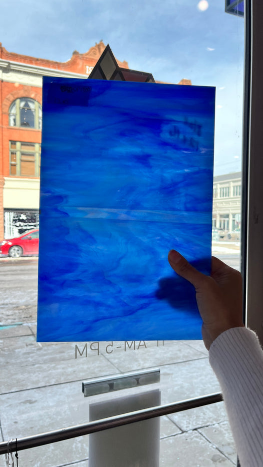 Blue and White Opaque Wispy Spectrum Sheet Glass Colorado Glassworks