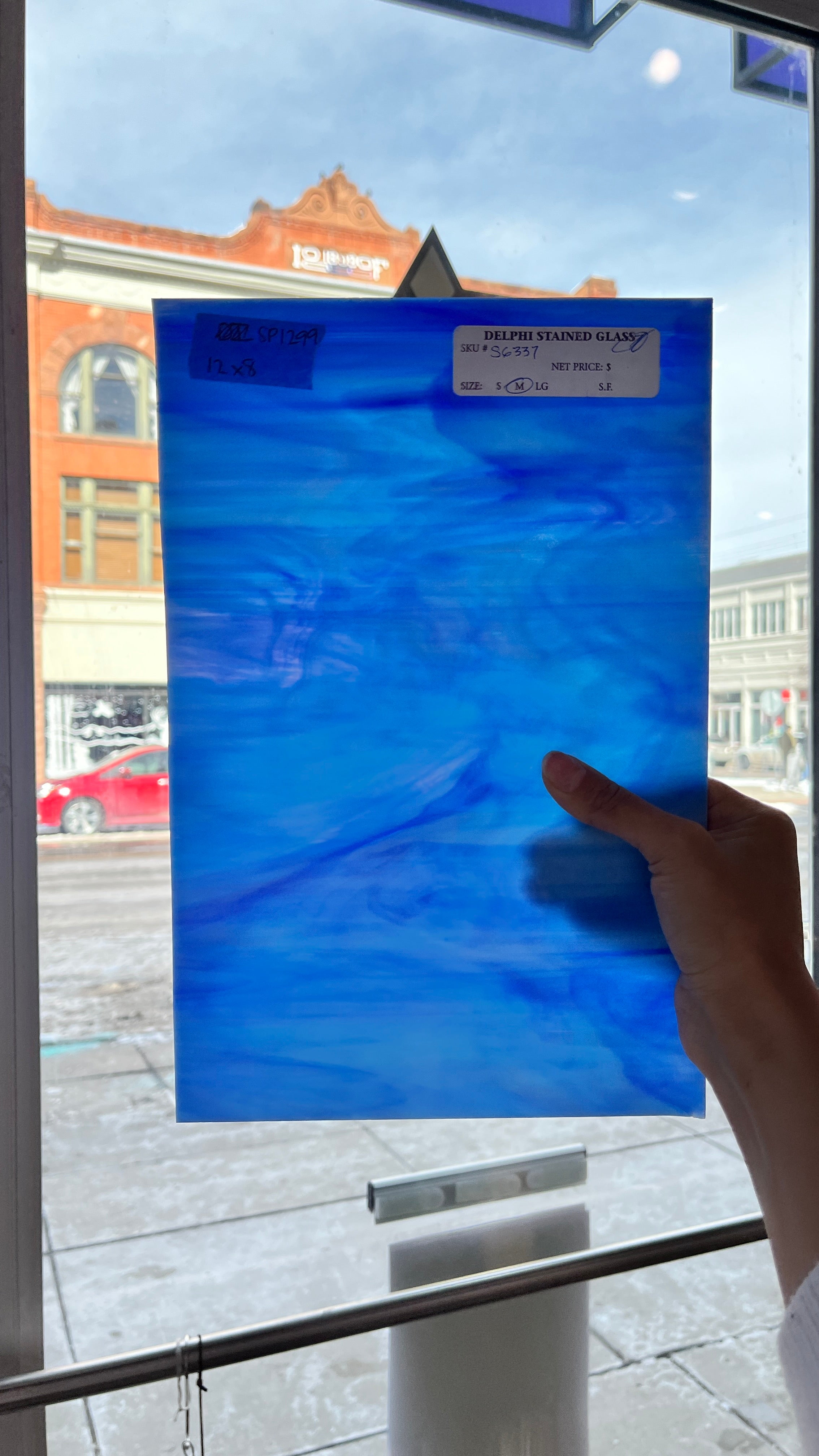 Blue and White Opaque Wispy Spectrum Sheet Glass Colorado Glassworks