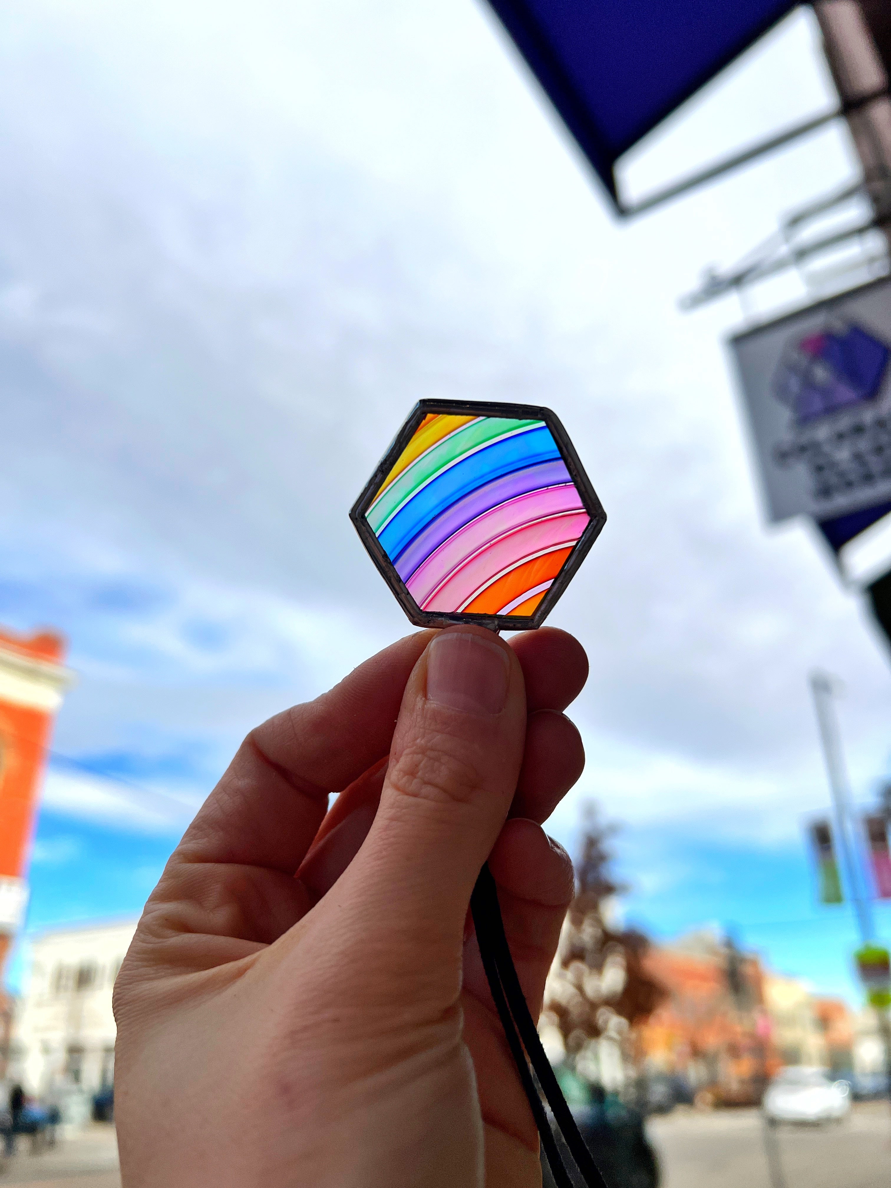 Rainbow Rondel Honeycomb Charms Finished Pieces Colorado Glassworks Charm 14