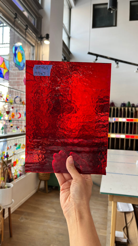 Red Transparent Textured Bullseye Sheet Glass Colorado Glassworks BE463 (9.5x7in)