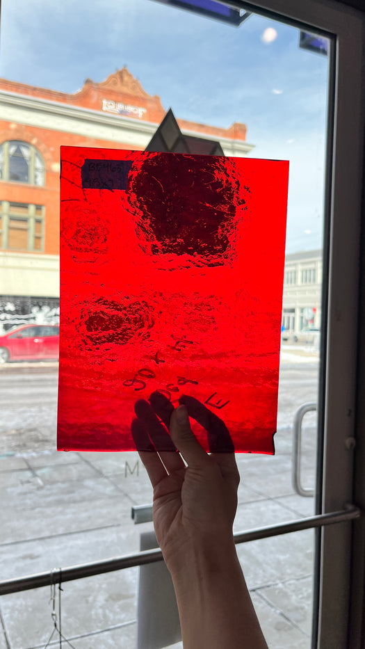 Red Transparent Textured Bullseye Sheet Glass Colorado Glassworks