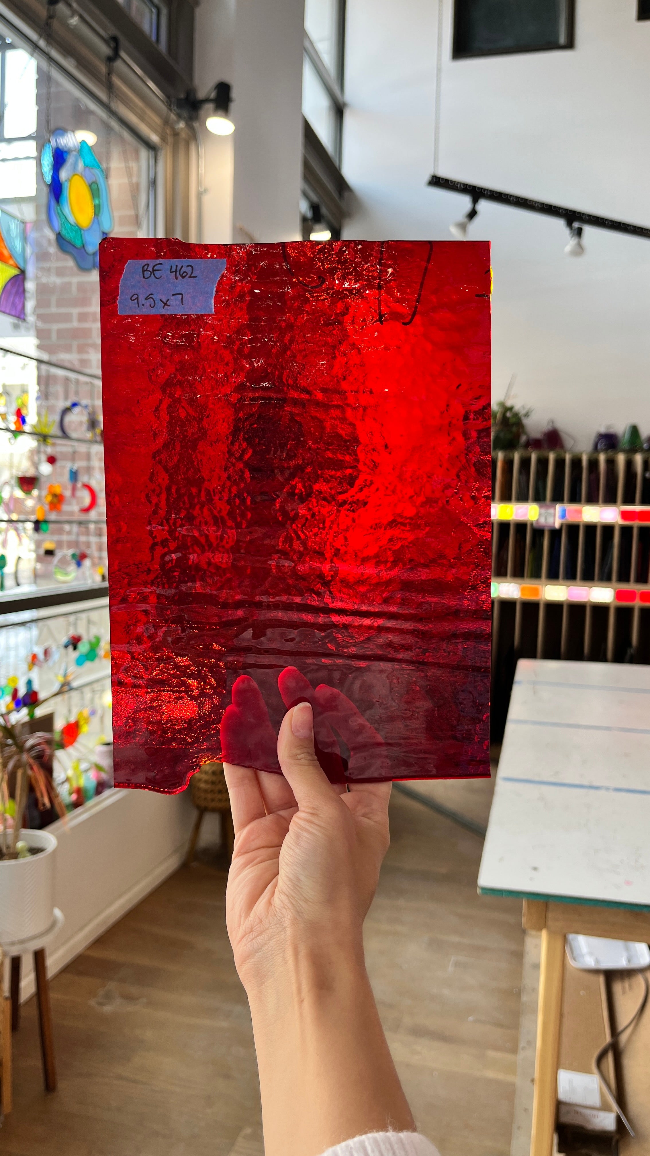 Red Transparent Textured Bullseye Sheet Glass Colorado Glassworks BE462 (9.5x7in)