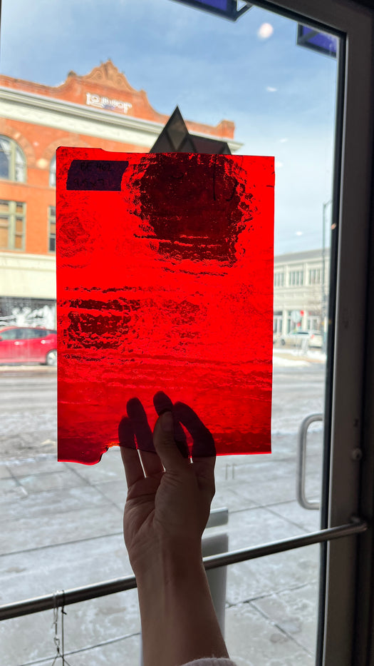 Red Transparent Textured Bullseye Sheet Glass Colorado Glassworks