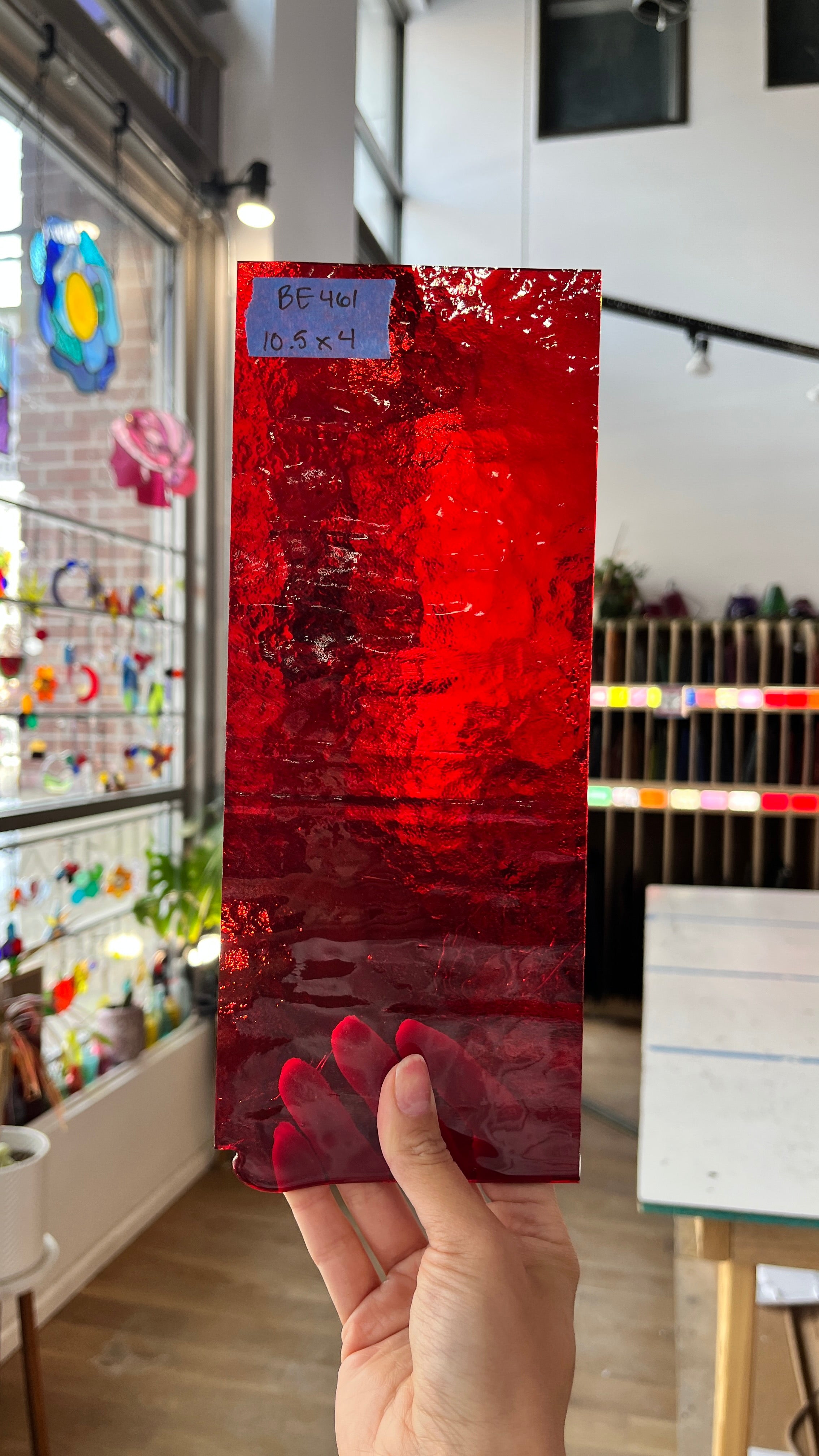 Red Transparent Textured Bullseye Sheet Glass Colorado Glassworks BE461 (10.5x4in)