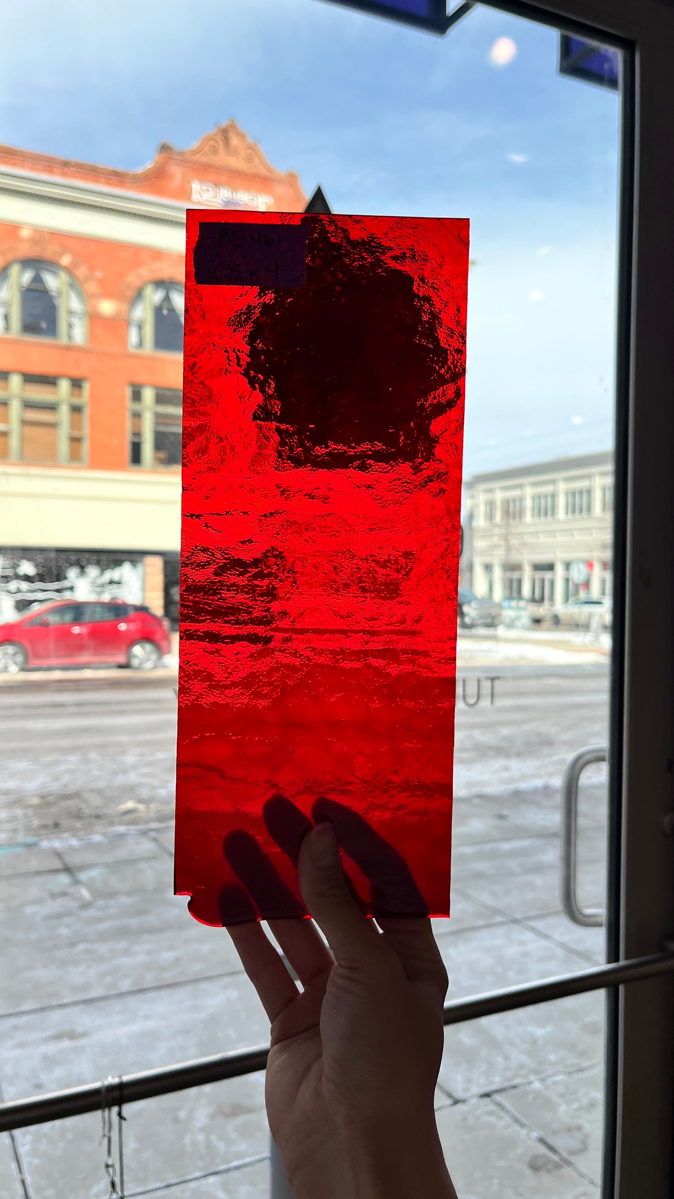 Red Transparent Textured Bullseye Sheet Glass Colorado Glassworks