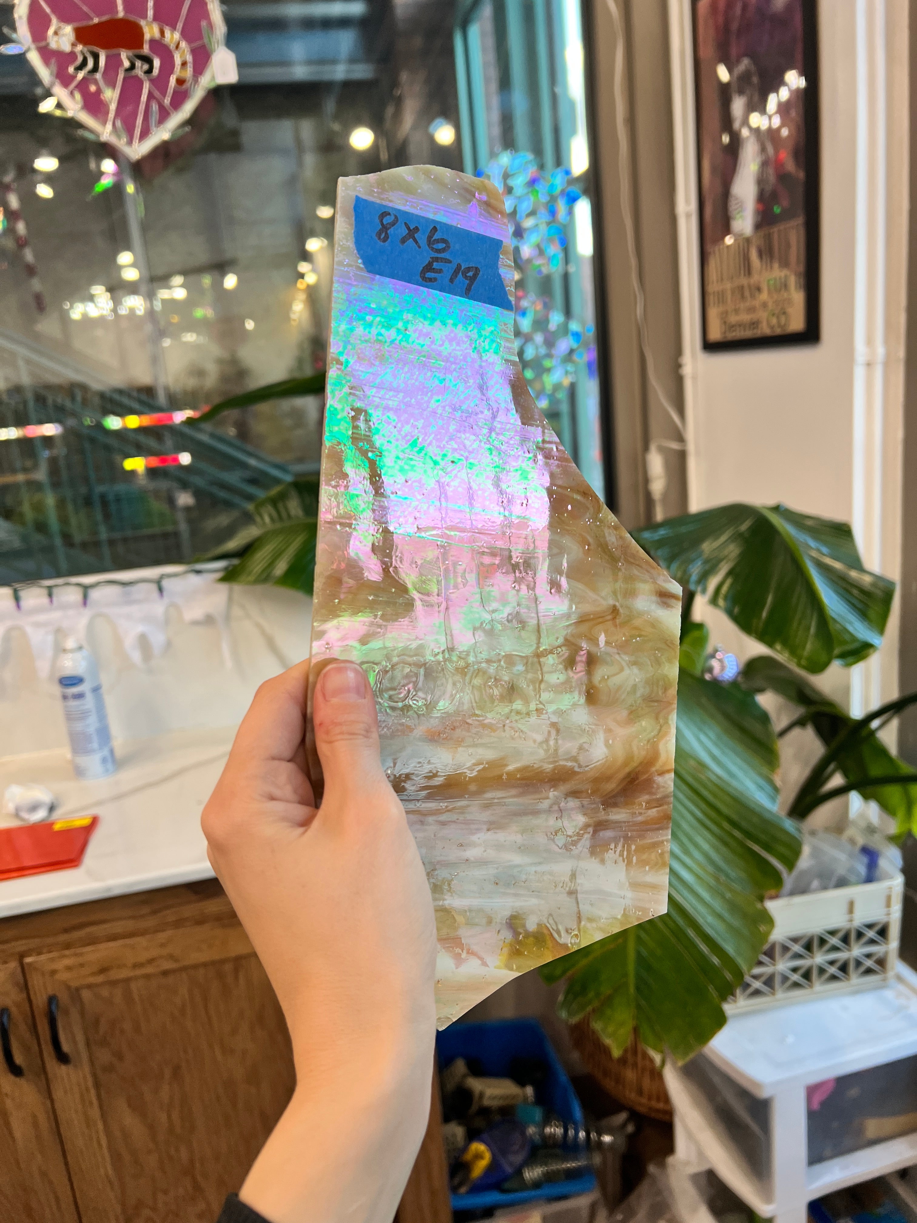 Vintage Amber Wispy Iridescent Armstrong Sheet Glass Colorado Glass Works