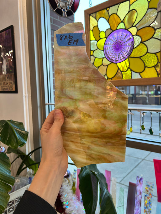 Vintage Amber Wispy Iridescent Armstrong Sheet Glass Colorado Glass Works