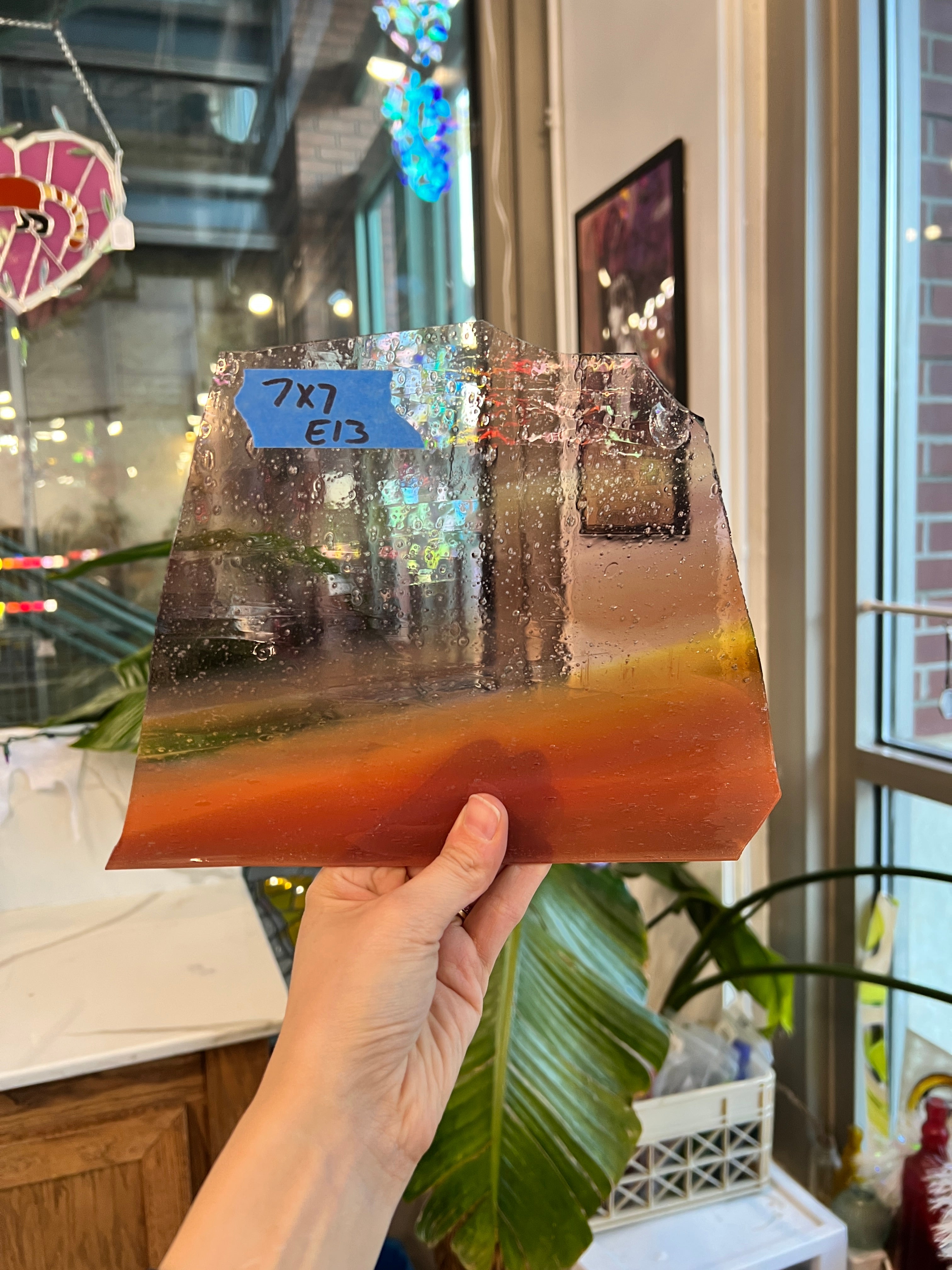 Multicolor Vintage Mouth Blown AC Fischer Sheet Glass Colorado Glassworks E13 (7x7in)