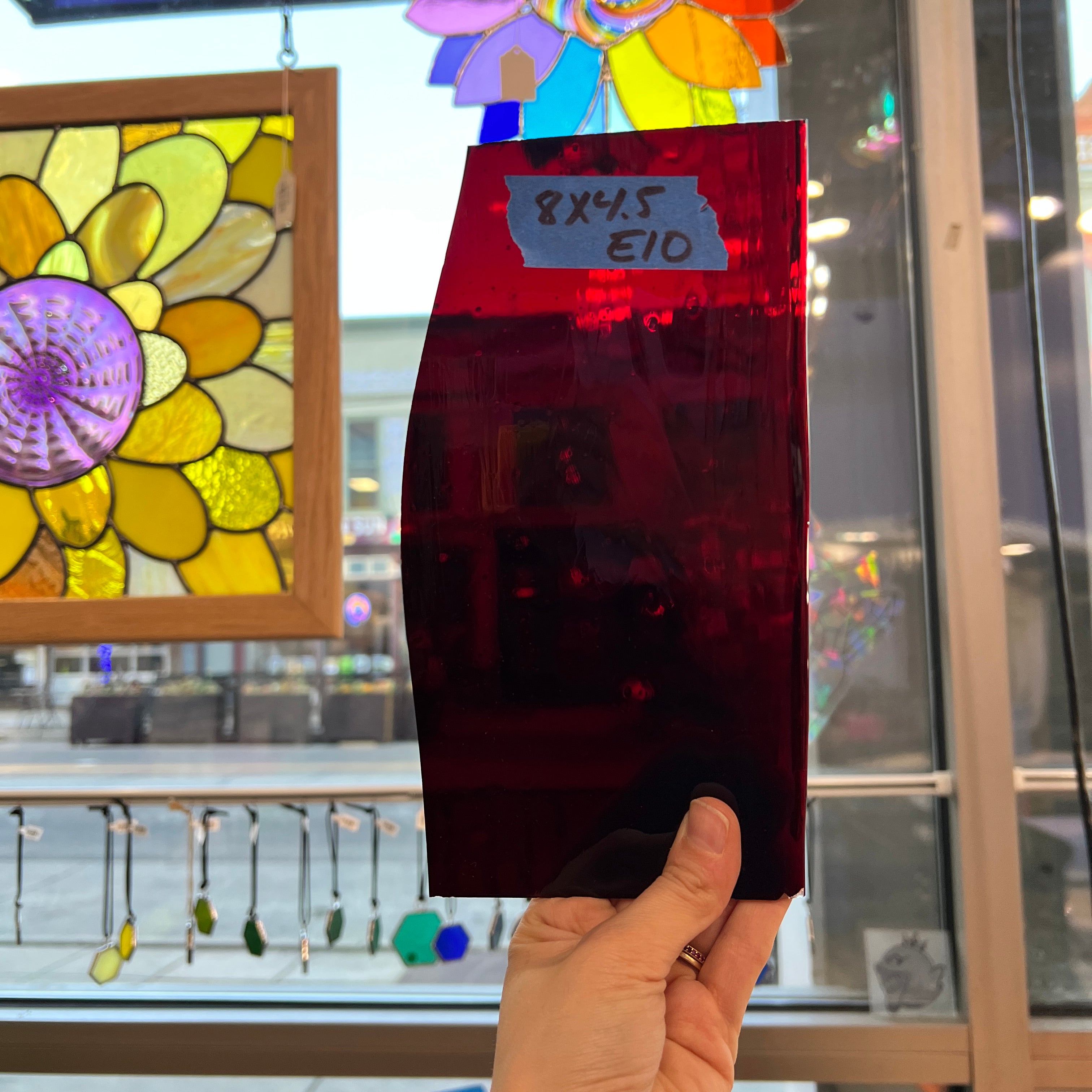 Red on Clear Mouth Blown Flash Glass Lamberts Sheet Glass Colorado Glassworks