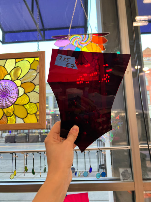 Dark Red Mouth Blown St Just Flash Glass on Clear Sheet Glass Colorado Glass Works