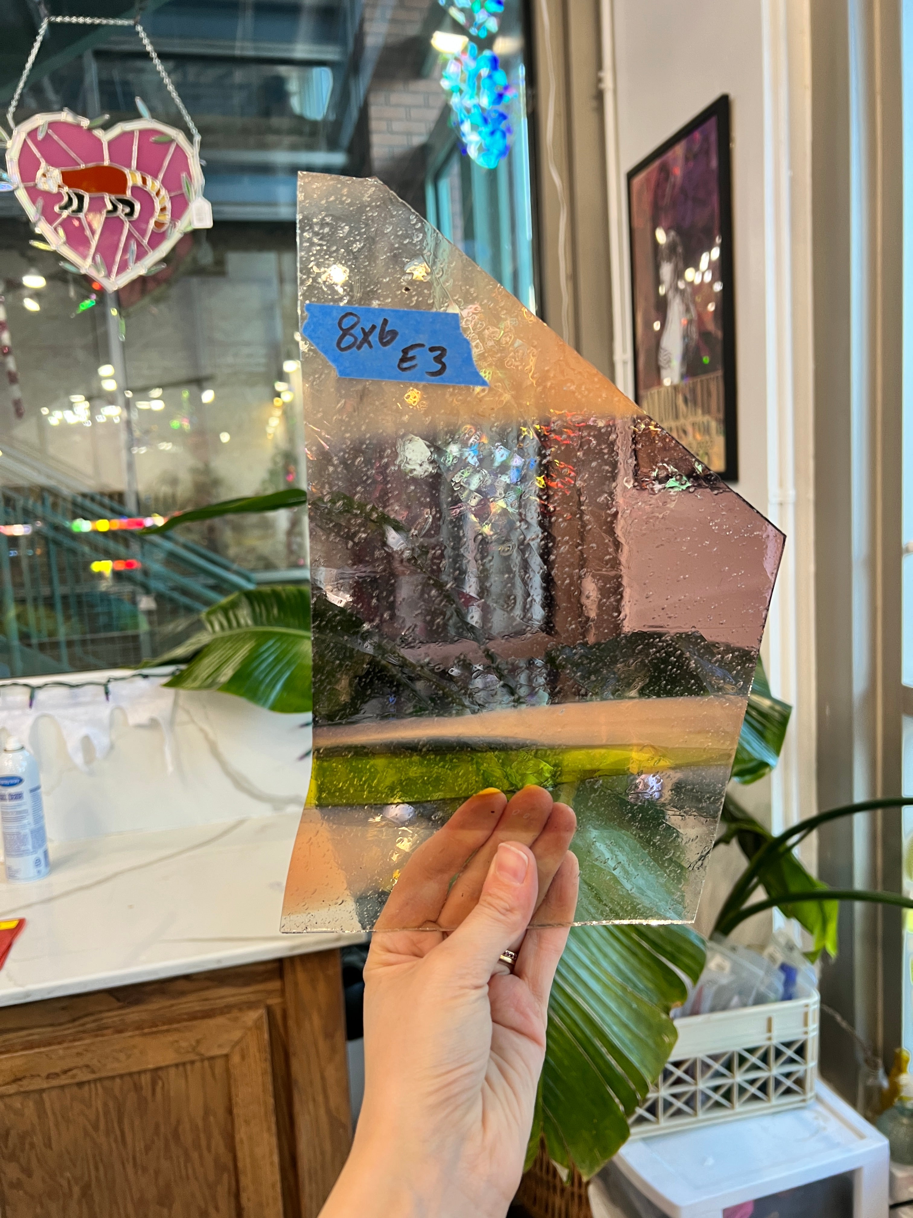 Multicolor Vintage Mouth Blown AC Fischer Sheet Glass Colorado Glassworks E3 (8x6in)