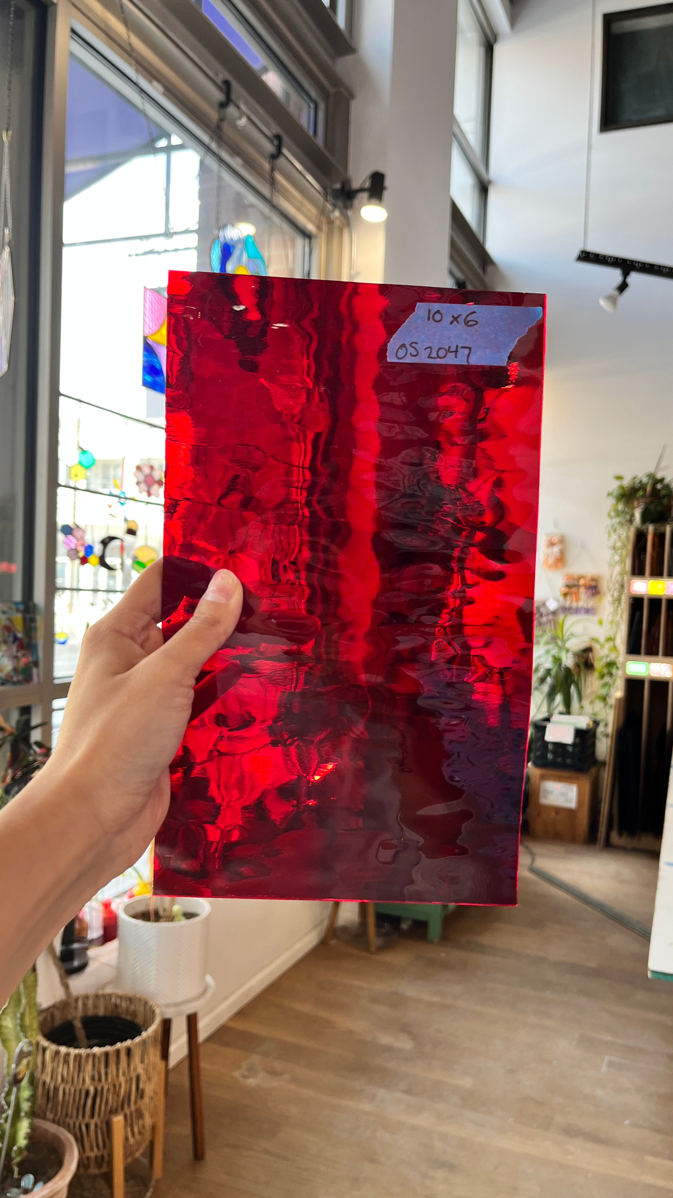 Red Transparent Waterglass Oceanside Fusible 96 COE Sheet Glass Colorado Glassworks OS2047 (10x6in)