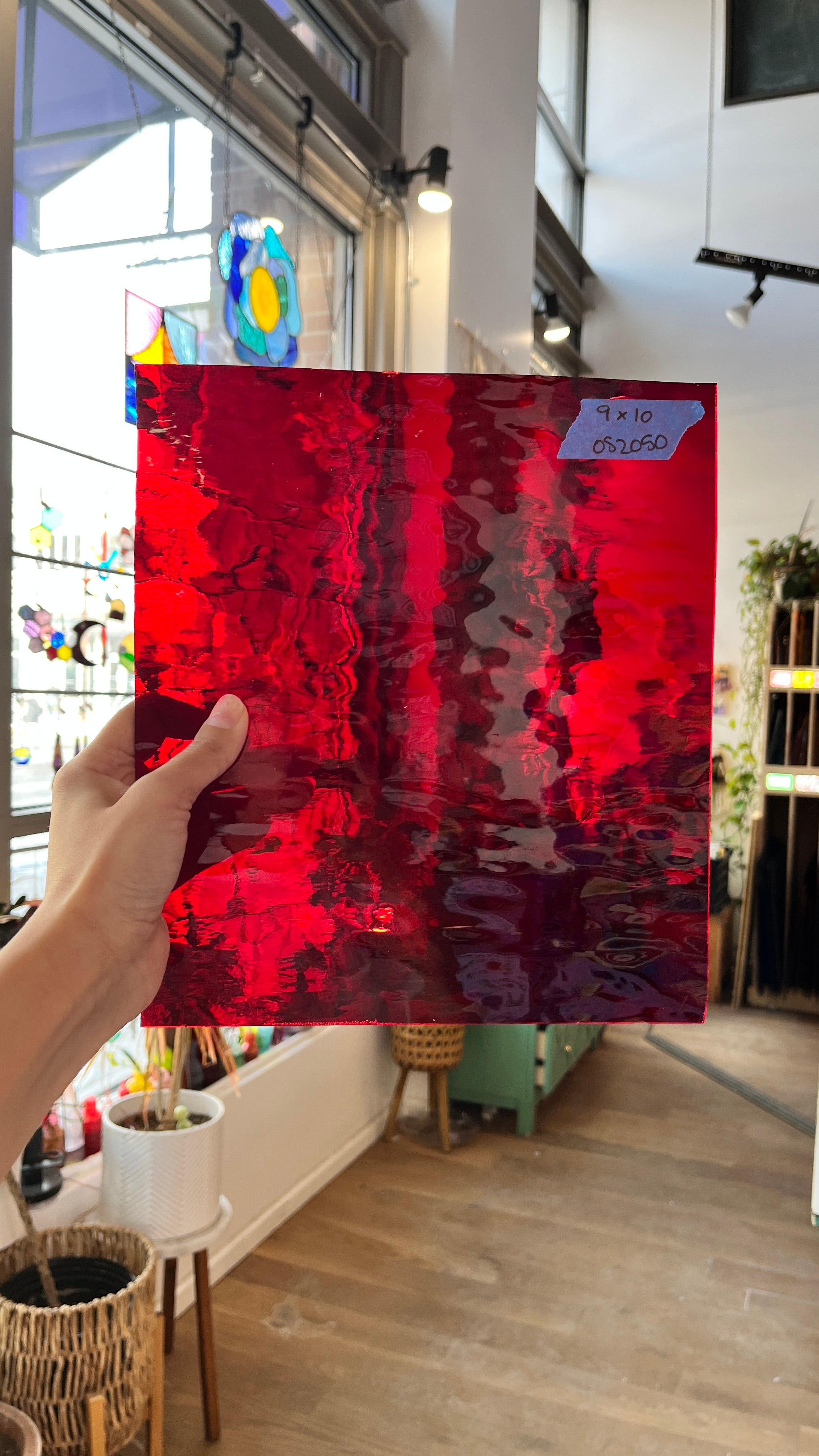 Red Transparent Waterglass Oceanside Fusible 96 COE Sheet Glass Colorado Glassworks OS2050 (9x10in)