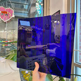 Dark Blue on Clear Flash Glass Mouth Blown Lamberts Sheet Glass Colorado Glassworks