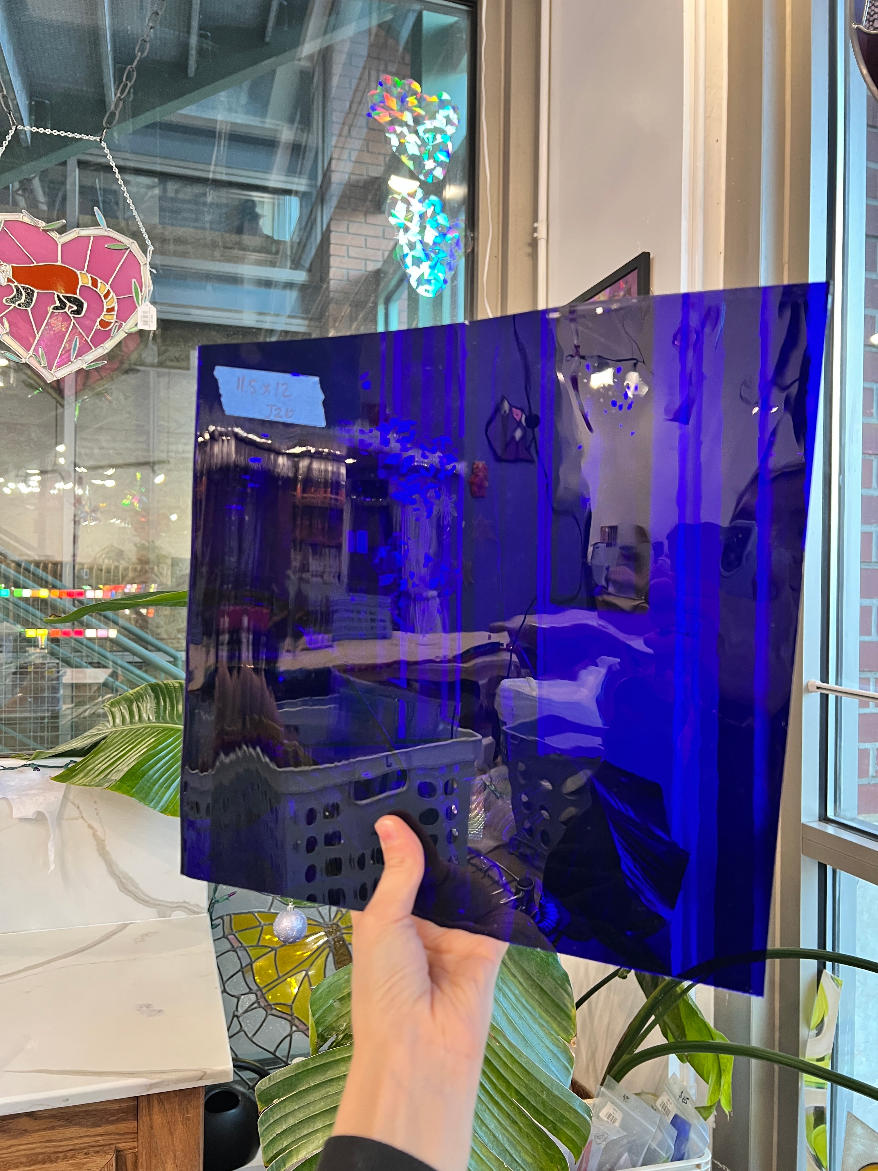 Dark Blue on Clear Flash Glass Mouth Blown Lamberts Sheet Glass Colorado Glassworks