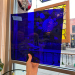 Dark Blue on Clear Flash Glass Mouth Blown Lamberts Sheet Glass Colorado Glassworks