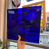 Dark Blue on Clear Flash Glass Mouth Blown Lamberts Sheet Glass Colorado Glassworks