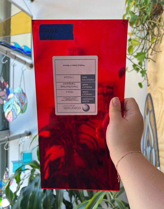 Cherry Red Transparent Oceanside Fusible 96 COE Sheet Glass Colorado Glassworks