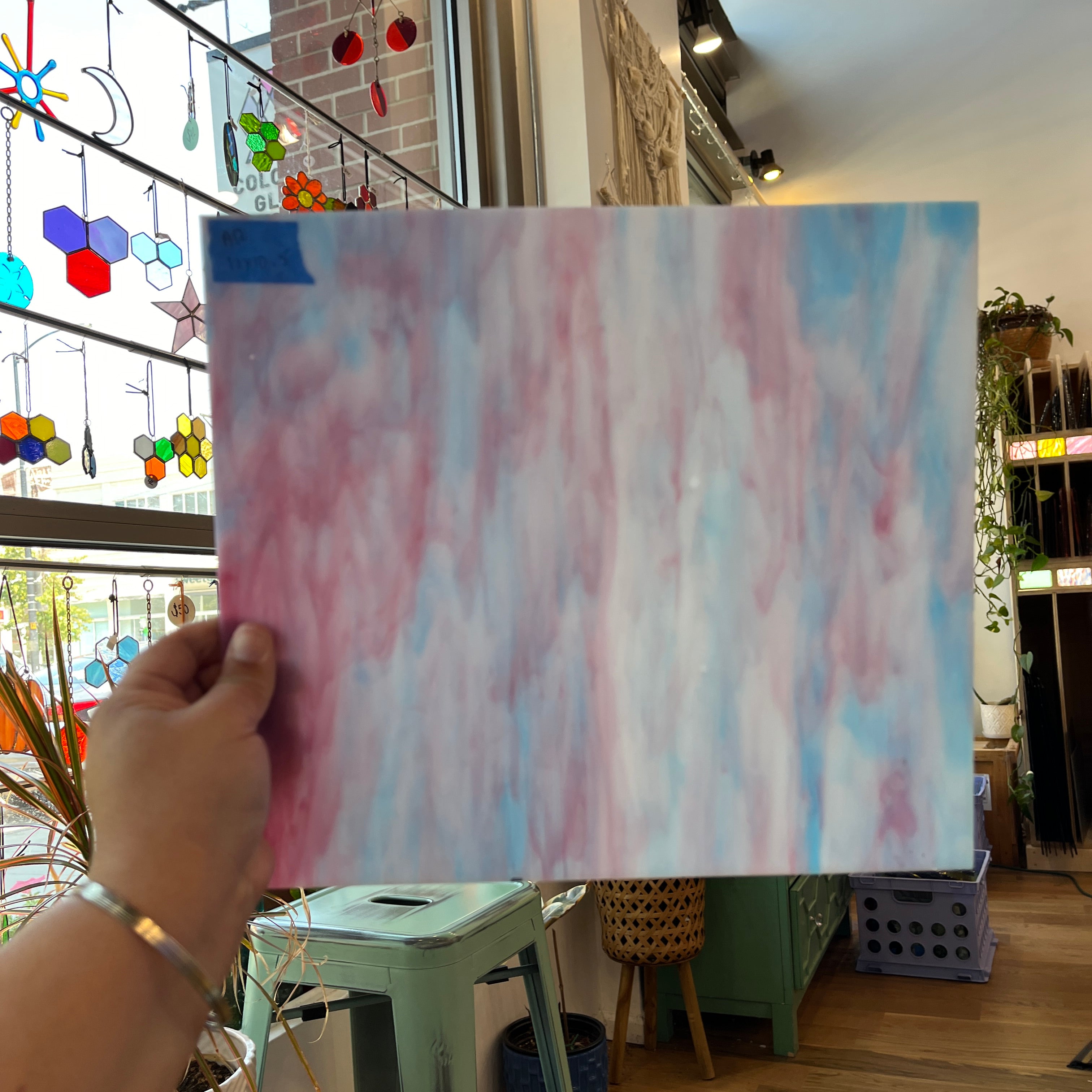 Armstrong White with Pink and Blue Wispies Discontinued (S) Sheet Glass Armstrong   