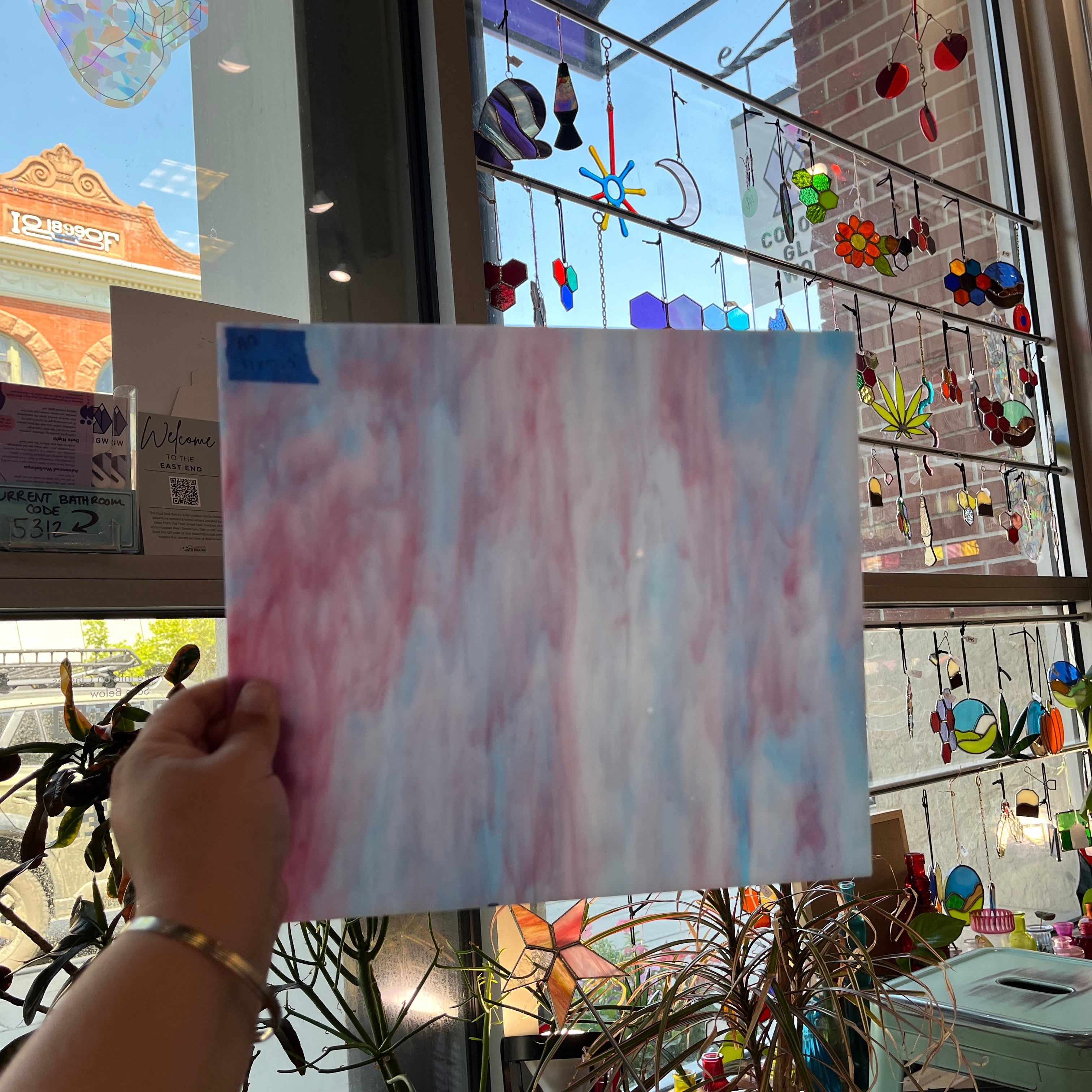 Armstrong White with Pink and Blue Wispies Discontinued (S) Sheet Glass Armstrong   