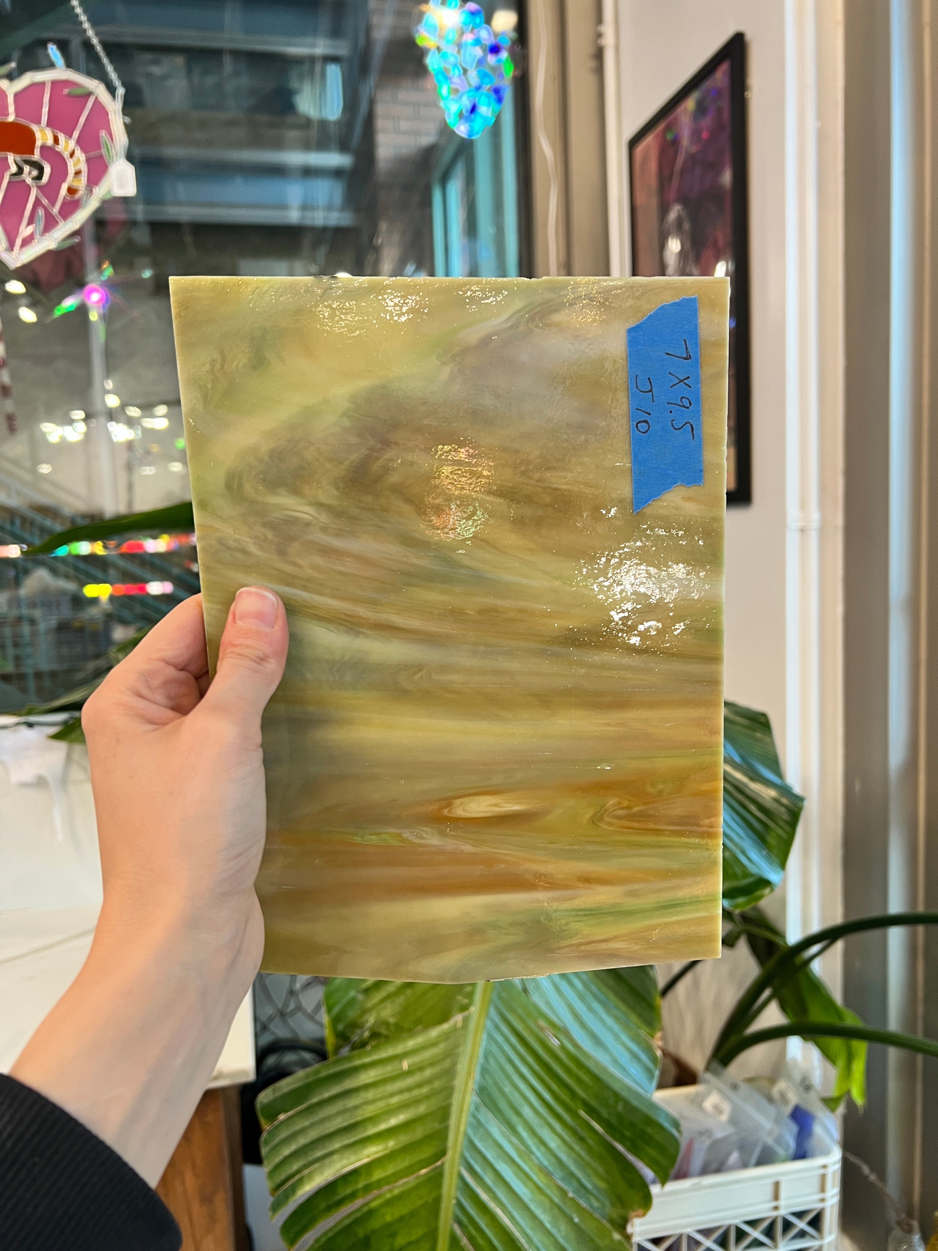 Brown Green Wispy Sheet Glass Colorado Glassworks J10 (7x9.5in)