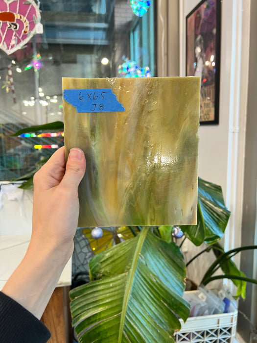 Brown Green Wispy Sheet Glass Colorado Glassworks J8 (6x6.5in)