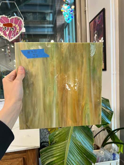 Brown Green Wispy Sheet Glass Colorado Glassworks J7 (10x10in)