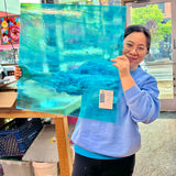 NEW Caribbean Blue and White Wispy Oceanside Fusible 96 COE (OGT 832.91F) Sheet Glass Colorado Glass Works