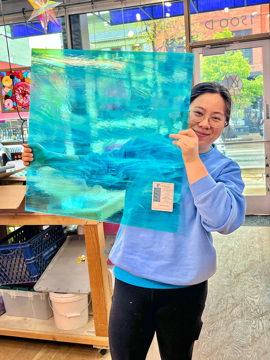 NEW Caribbean Blue and White Wispy Oceanside Fusible 96 COE (OGT 832.91F) Sheet Glass Colorado Glass Works