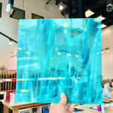 NEW Caribbean Blue and White Wispy Oceanside Fusible 96 COE (OGT 832.91F) Sheet Glass Colorado Glass Works
