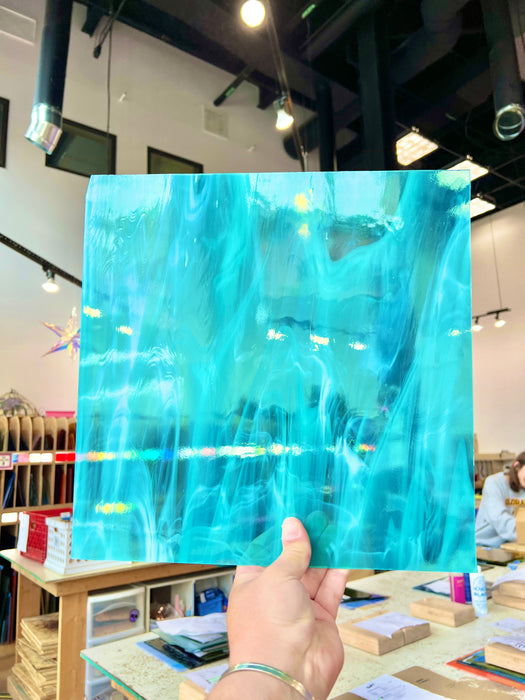 NEW Caribbean Blue and White Wispy Oceanside Fusible 96 COE (OGT 832.91F) Sheet Glass Colorado Glass Works