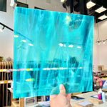 NEW Caribbean Blue and White Wispy Oceanside Fusible 96 COE (OGT 832.91F) Sheet Glass Colorado Glass Works