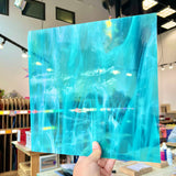 NEW Caribbean Blue and White Wispy Oceanside Fusible 96 COE (OGT 832.91F) Sheet Glass Colorado Glass Works