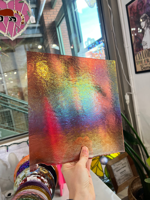 Light Coral Striker Double Roll Rainbow Iridized Fusible 90 COE Sheet Glass Colorado Glassworks