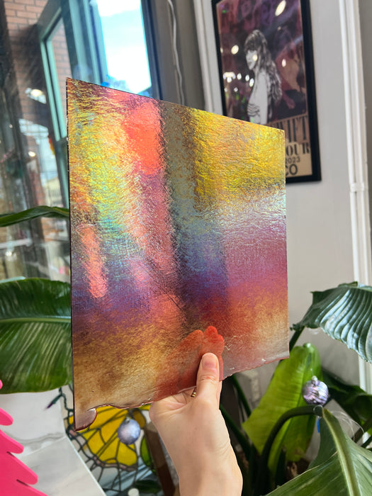 Light Coral Striker Double Roll Rainbow Iridized Fusible 90 COE Sheet Glass Colorado Glassworks