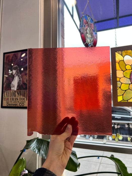 Light Coral Striker Double Roll Rainbow Iridized Fusible 90 COE Sheet Glass Colorado Glassworks