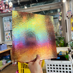 Light Coral Striker Double Roll Rainbow Iridized Fusible 90 COE Sheet Glass Colorado Glassworks