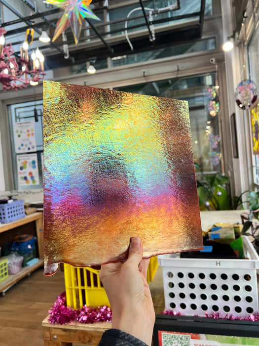 Light Coral Striker Double Roll Rainbow Iridized Fusible 90 COE Sheet Glass Colorado Glassworks