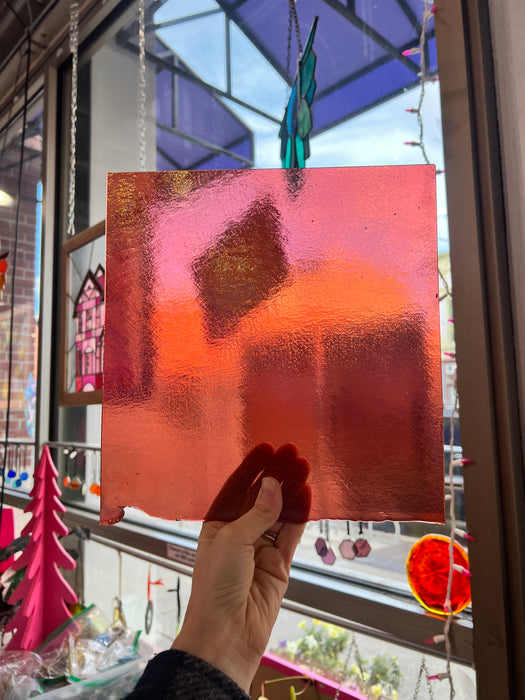 Light Coral Striker Double Roll Rainbow Iridized Fusible 90 COE Sheet Glass Colorado Glassworks