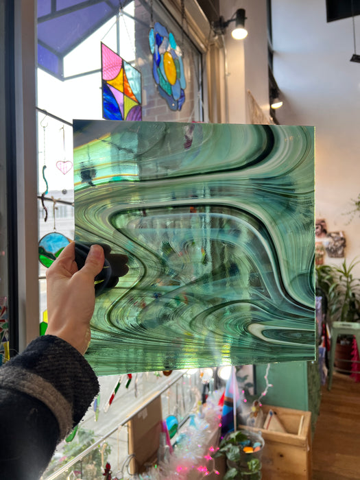 NEW! Sherwood Forest (Opal Art, Deep Olive/ Sea Green with Opal) Fusers Reserve System 96 Fusible 96 COE Sheet Glass Colorado Glassworks