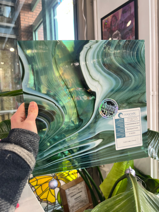 NEW! Sherwood Forest (Opal Art, Deep Olive/ Sea Green with Opal) Fusers Reserve System 96 Fusible 96 COE Sheet Glass Colorado Glassworks