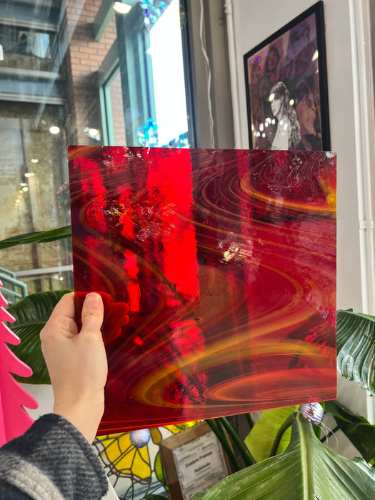 NEW! Antelope Canyon (Opal Art, Transparent Cherry Red with Sunflower Opal) Fusers Reserve System 96 Fusible 96 COE Sheet Glass Colorado Glassworks