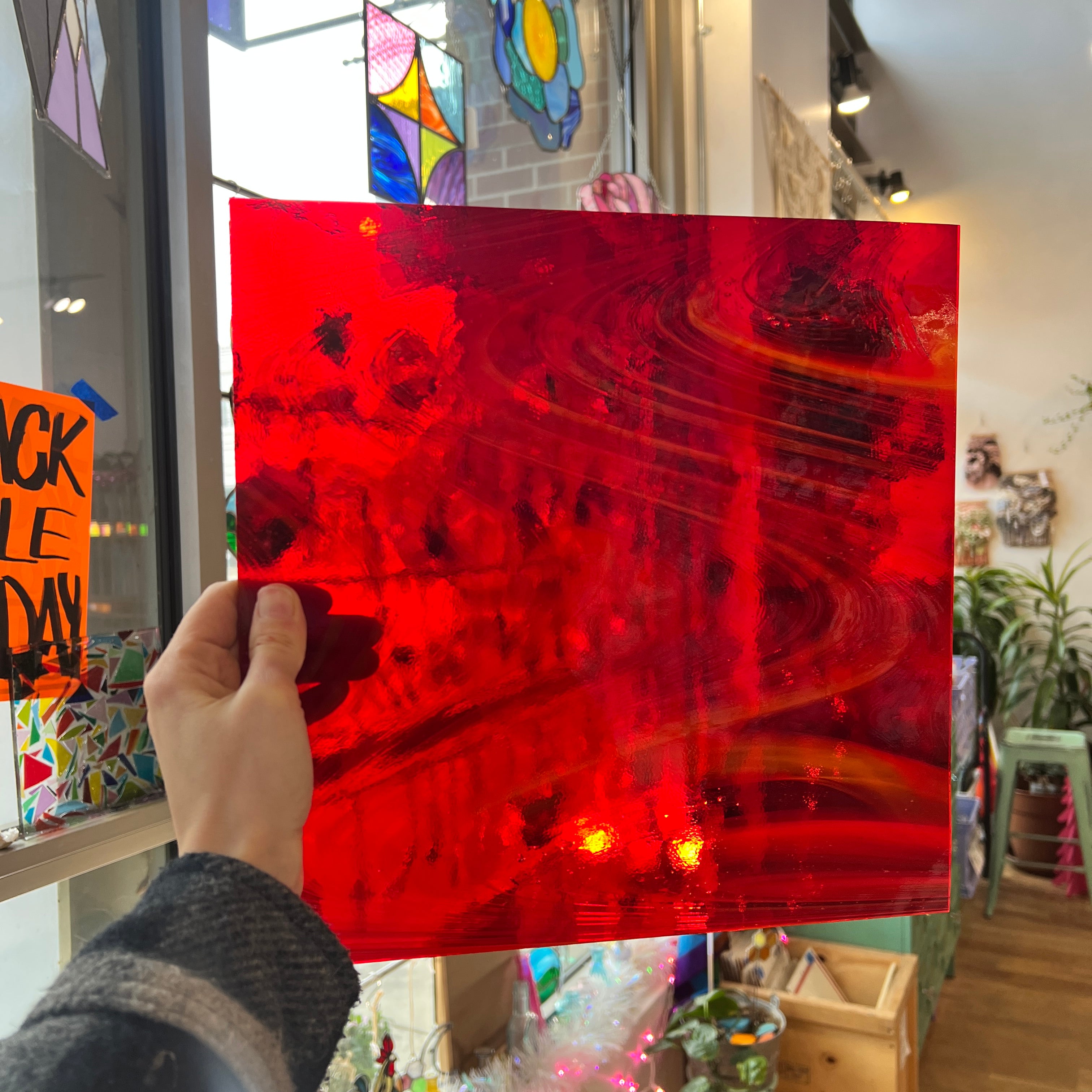 NEW! Antelope Canyon (Opal Art, Transparent Cherry Red with Sunflower Opal) Fusers Reserve System 96 Fusible 96 COE Sheet Glass Colorado Glassworks