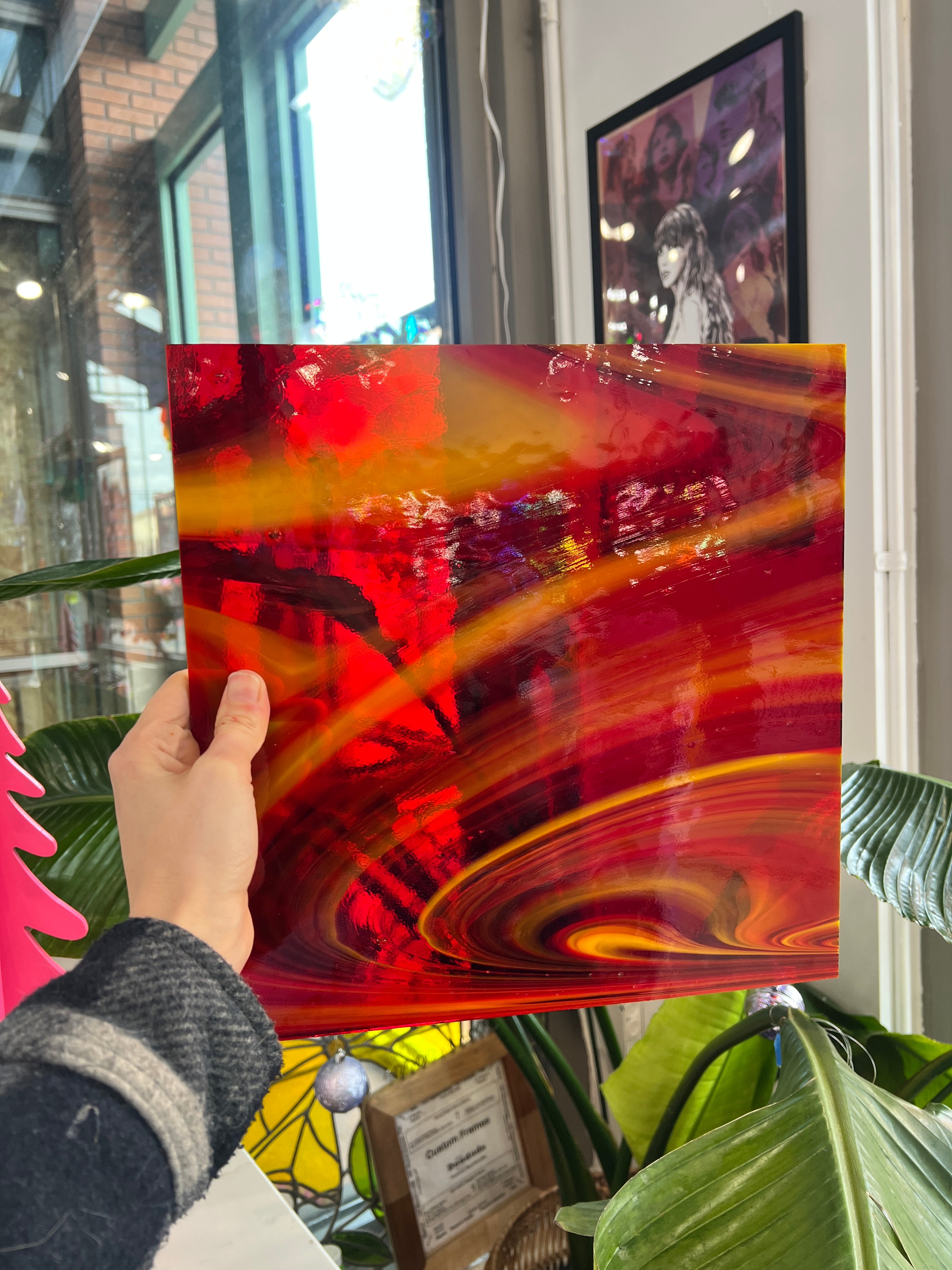 NEW! Antelope Canyon (Opal Art, Transparent Cherry Red with Sunflower Opal) Fusers Reserve System 96 Fusible 96 COE Sheet Glass Colorado Glassworks