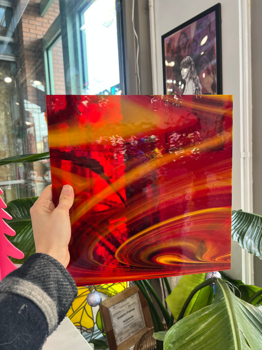NEW! Antelope Canyon (Opal Art, Transparent Cherry Red with Sunflower Opal) Fusers Reserve System 96 Fusible 96 COE Sheet Glass Colorado Glassworks