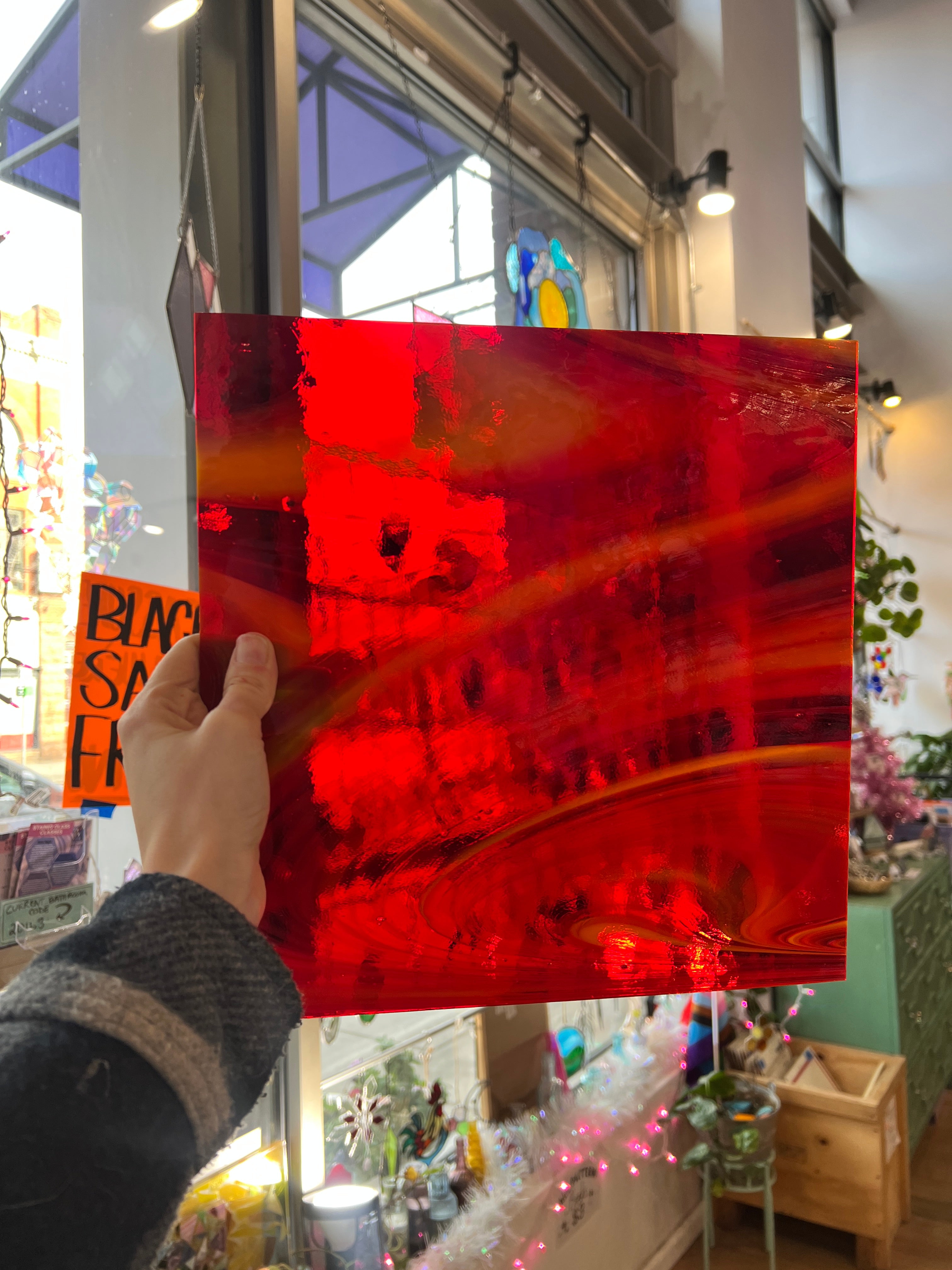 NEW! Antelope Canyon (Opal Art, Transparent Cherry Red with Sunflower Opal) Fusers Reserve System 96 Fusible 96 COE Sheet Glass Colorado Glassworks